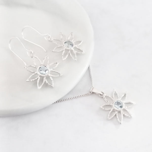 Sterling silver flower earrings and necklace set