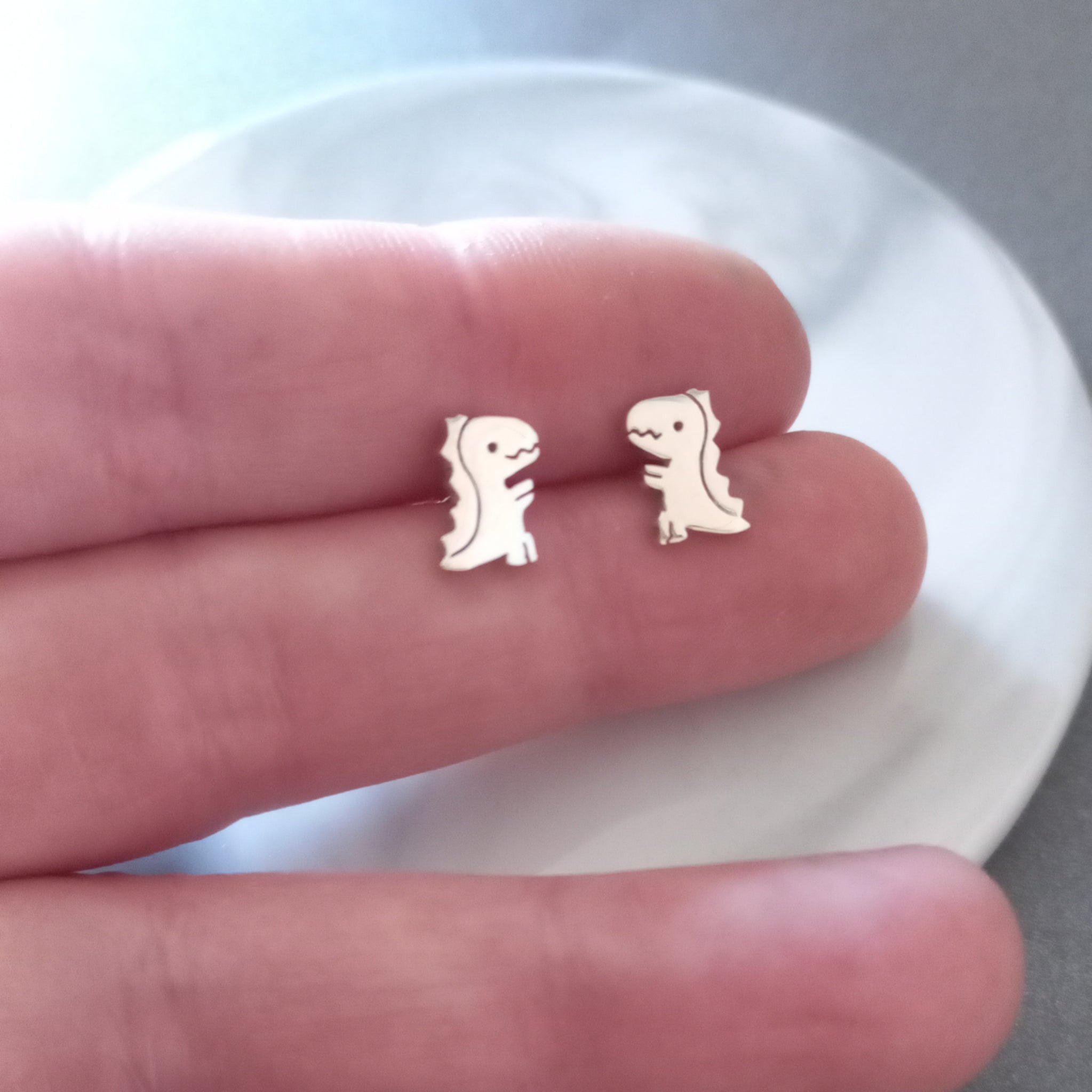 Sterling Silver Dinosaur Rawr Stud Earrings