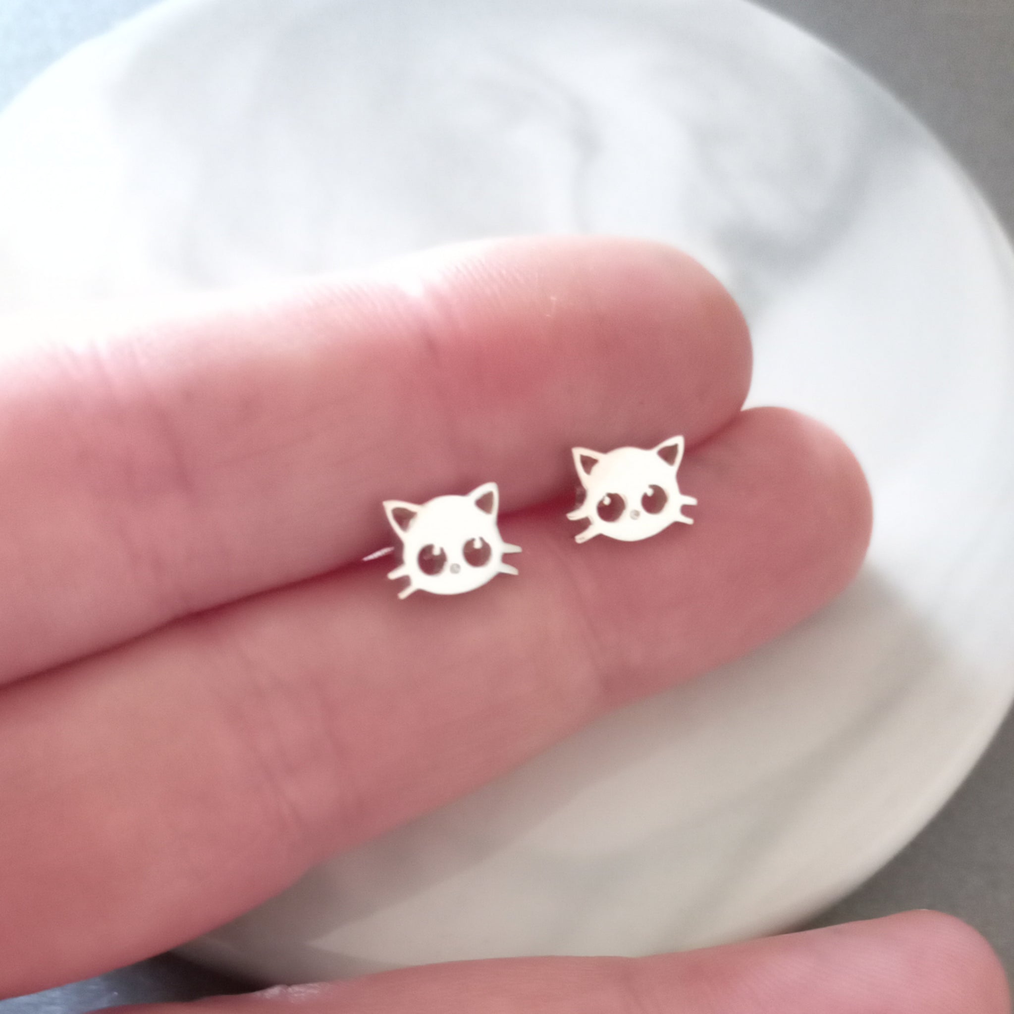 Sterling Silver Kitty Face Stud Earrings