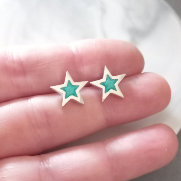 Sterling Silver Resin Star Stud Earrings