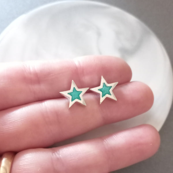 Sterling Silver Resin Star Stud Earrings