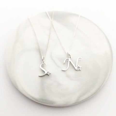 925 sterling silver S initial necklace pendant