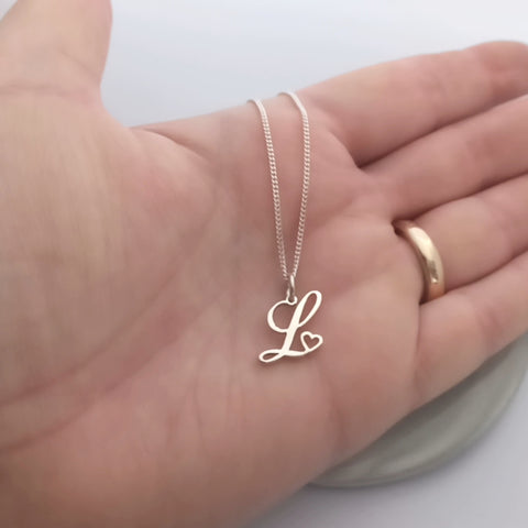925 sterling silver L initial necklace pendant with heart