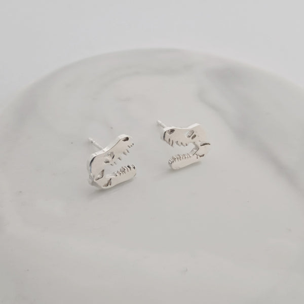 Sterling Silver T-Rex Skull Stud Earrings