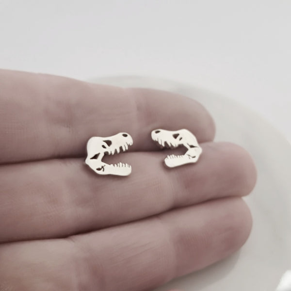 Sterling Silver T-Rex Skull Stud Earrings