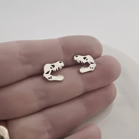Sterling Silver T-Rex Skull Stud Earrings