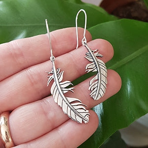 Sterling Silver Feather Drop Earrings