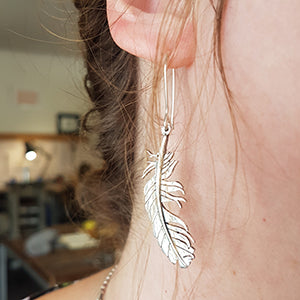 Sterling Silver Feather Drop Earrings