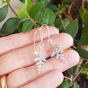 Sterling Silver Fern Drop Earrings