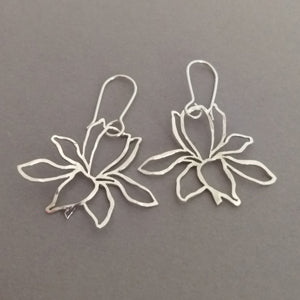 Hand cut & textured Floral dangly Sterling Silver Earrings