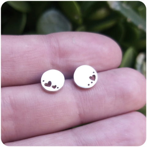 Disc with Hearts Stud Earrings
