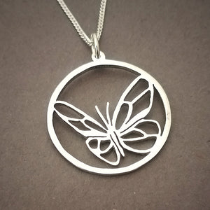 Butterfly in Circle Pendant on Chain