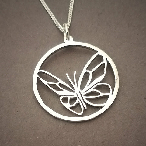 Butterfly in Circle Pendant on Chain