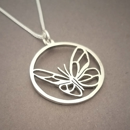Butterfly in Circle Pendant on Chain
