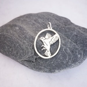 Oval Flying Bird Pendant on Chain