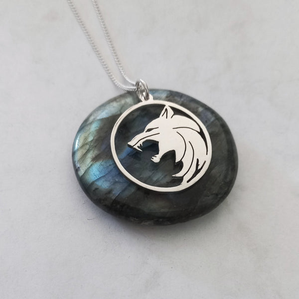 Wolf in Circle Sterling Silver Handmade Pendant