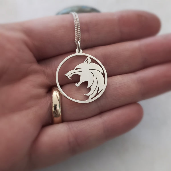 Wolf in Circle Sterling Silver Handmade Pendant