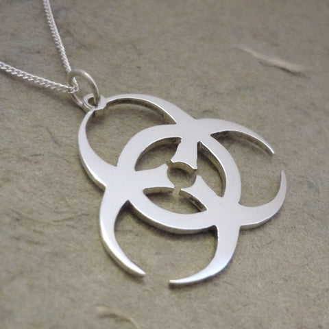 Sterling Silver Simple Biohazard Symbol Pendant on chain