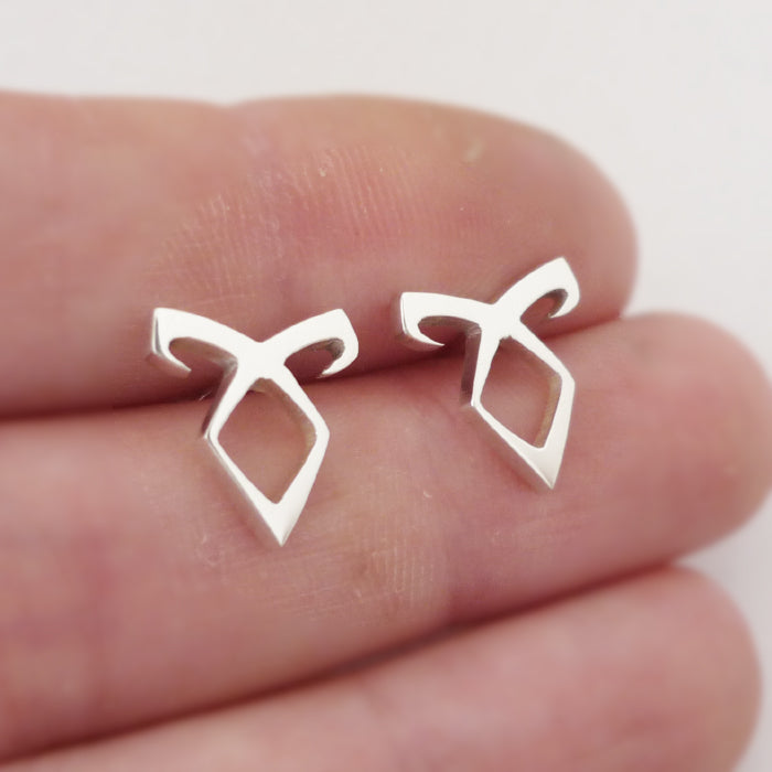 Sterling Silver handmade Angelic Rune Stud Earrings
