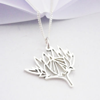 Origami Protea Pendant on chain