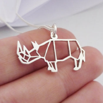 Origami Rhino Pendant on chain